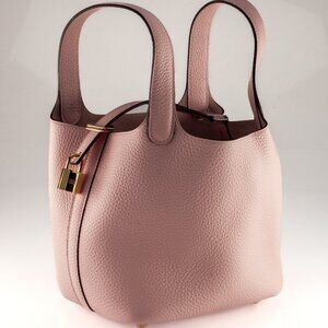 Hermes Picotin 18 Rose Sakura Clemence Leather Gold Hardware w/ Dust Bag 2023